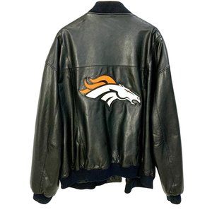 Vintage Carl Banks GIII Denver Broncos Leather Bomber Jacket Mens 4X Black Lined
